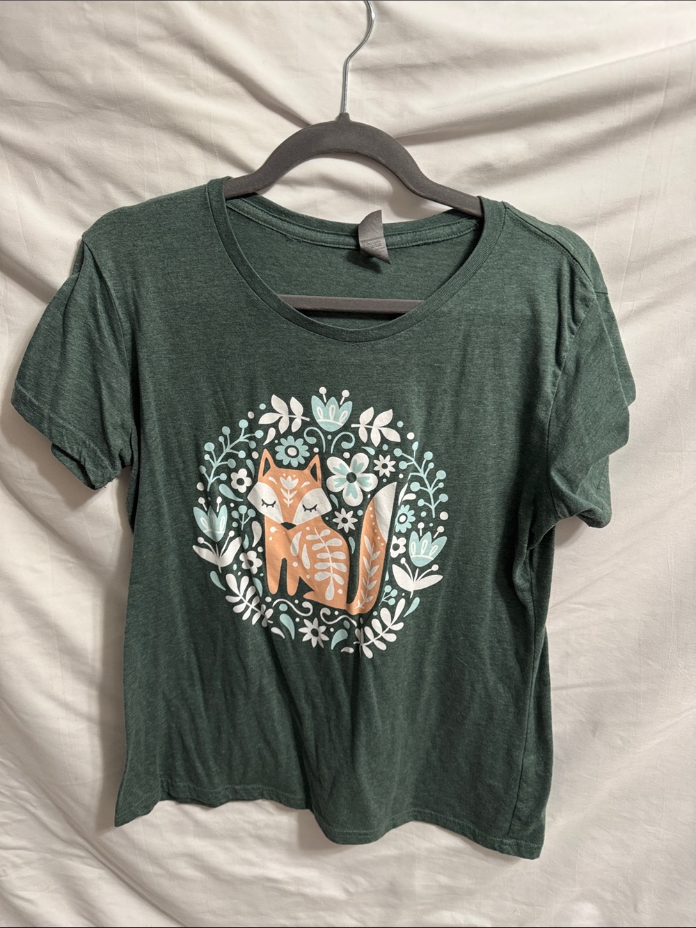 Women's Forest Green Short Sleeve Tee with Fox Graphic